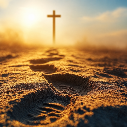 Cross and footsteps