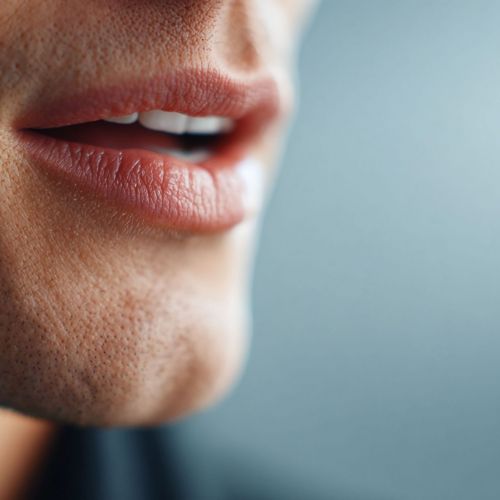 Closeup of a talking mans mouth. Suggests communication, expression, or speech. Soft focus. Ideal for articles about voice, language, public speaking, or dental hygiene.